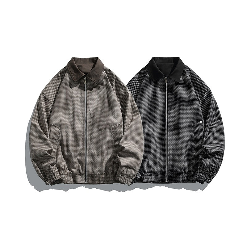 Herren Karierte Oversize-Hemdjacke im Coach-Stil mit Cordkragen Drune