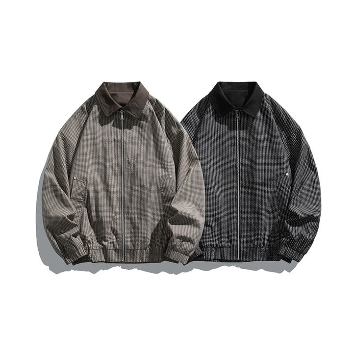 Herren Karierte Oversize-Hemdjacke im Coach-Stil mit Cordkragen Drune