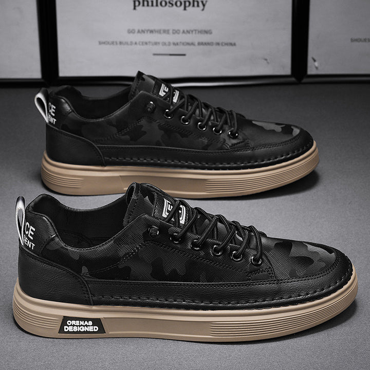 Herren Lederoptik-City-Sneaker mit gepolstertem Fersenkragen und langlebiger Plateau-Gummisohle Drune