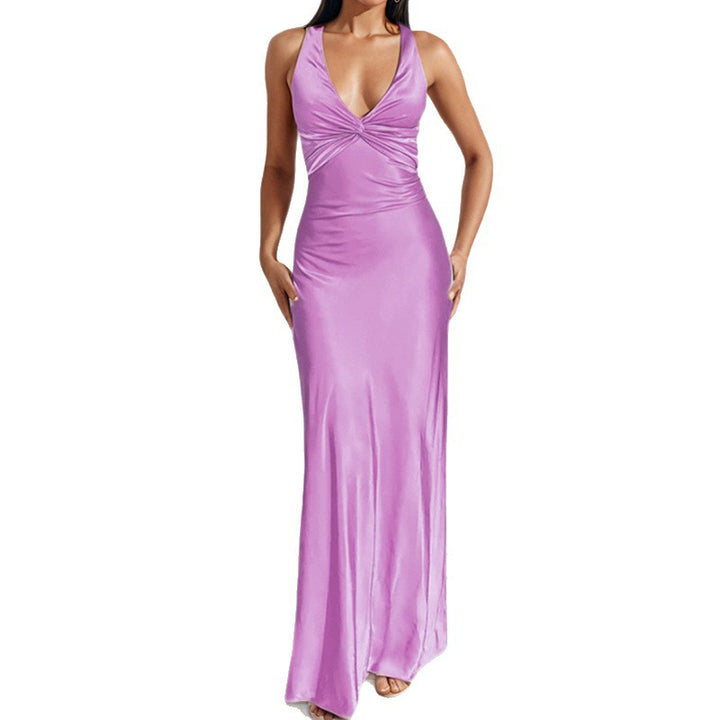 Damen Maxikleid mit elegantem Wickeldetail und fließendem Satinmaterial Drune