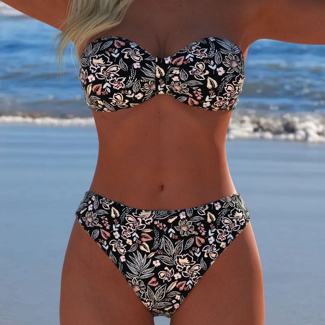 Damen Bikini-Set mit elegantem Strapless-Oberteil und hohem Taillenbund Drune
