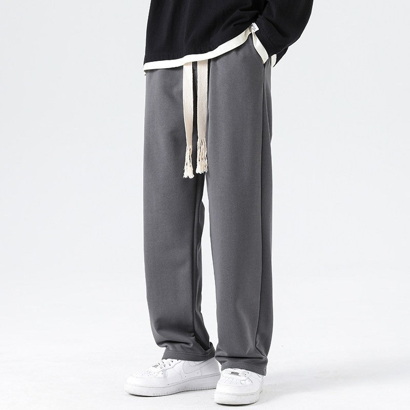Herren Weite Relaxed-Jogginghose mit tiefem Schritt, dekorativem Kordelband & geradem Bein Drune