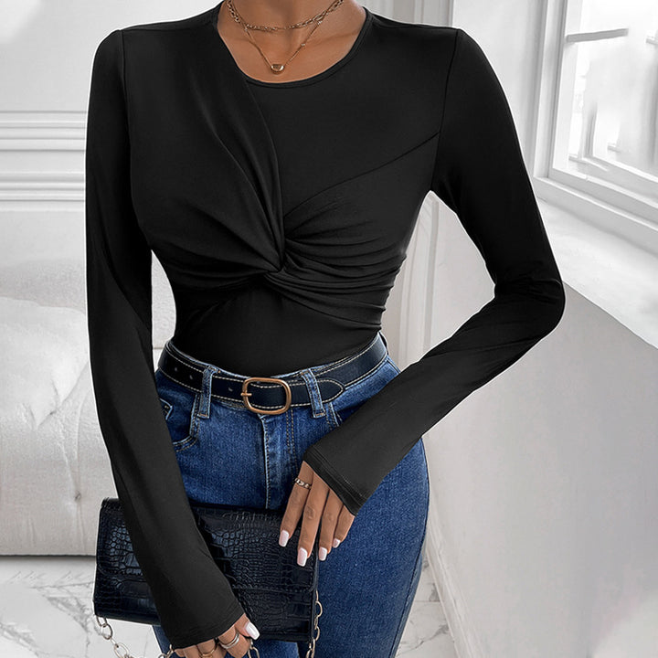 Damen Figurbetontes Twist-Longsleeve mit Knotendetail und Rundhalsausschnitt Drune