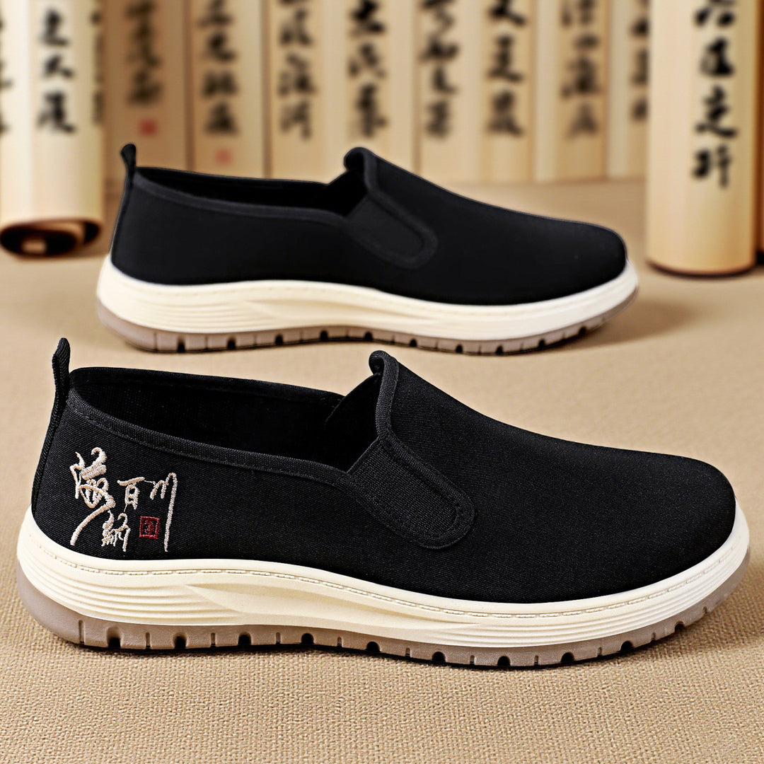Herren nan nahtloser Canvas-Slip-On mit elastischem Einstieg, besticktem Fersenmotiv und rutschfester EVA-Laufsohle Drune