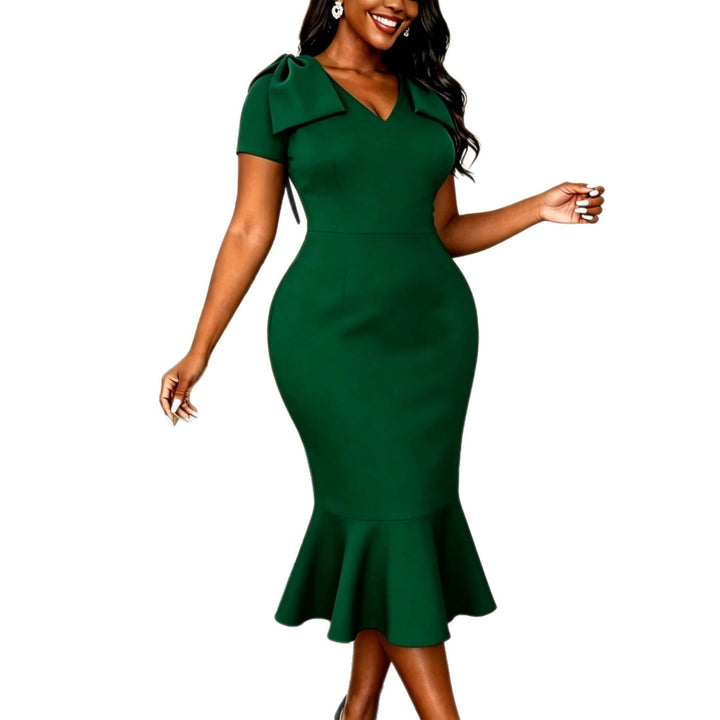 Damen figurbetontes Kleid mit voluminösen Schleifenärmeln Drune