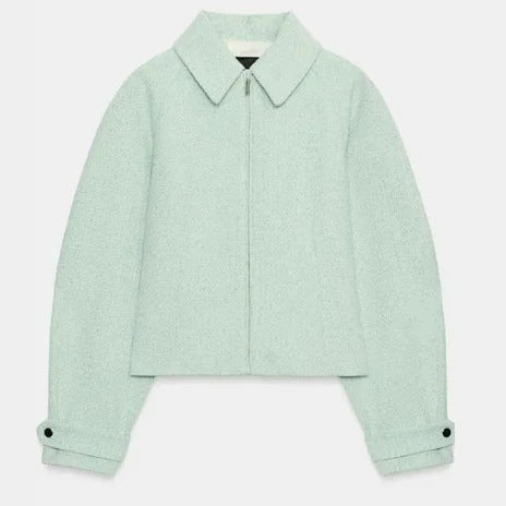 Damen Cropped Bouclé‑Blouson mit verdecktem Reißverschluss und Hemdkragen Drune