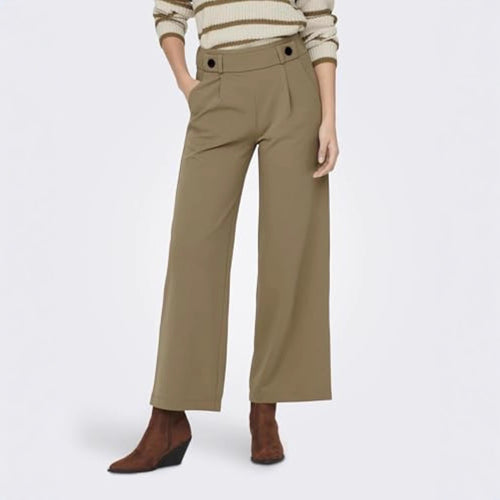 Damen High-Waist Culottehose mit Zierknopf-Bund und weitem Bein Drune