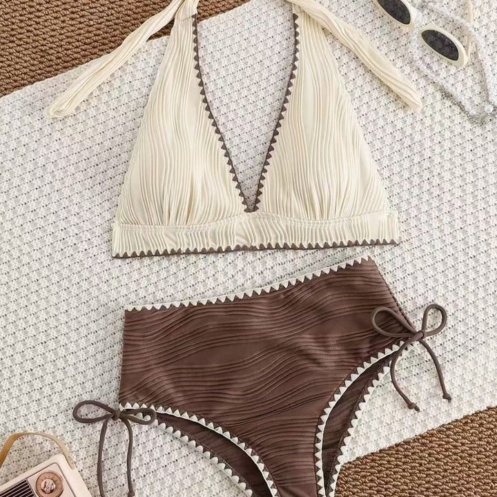 Damen Bikini-Set mit tiefem V-Ausschnitt und hoch taillierter Hose Drune