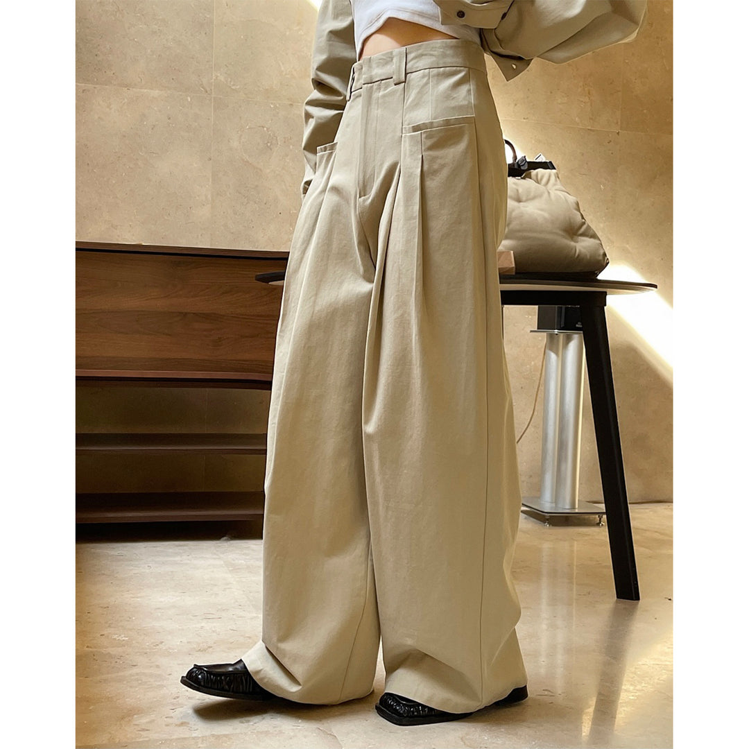 Damen Hochtaillierte weite Bundfalten‑Hose im Ballon‑Baggy‑Stil Drune