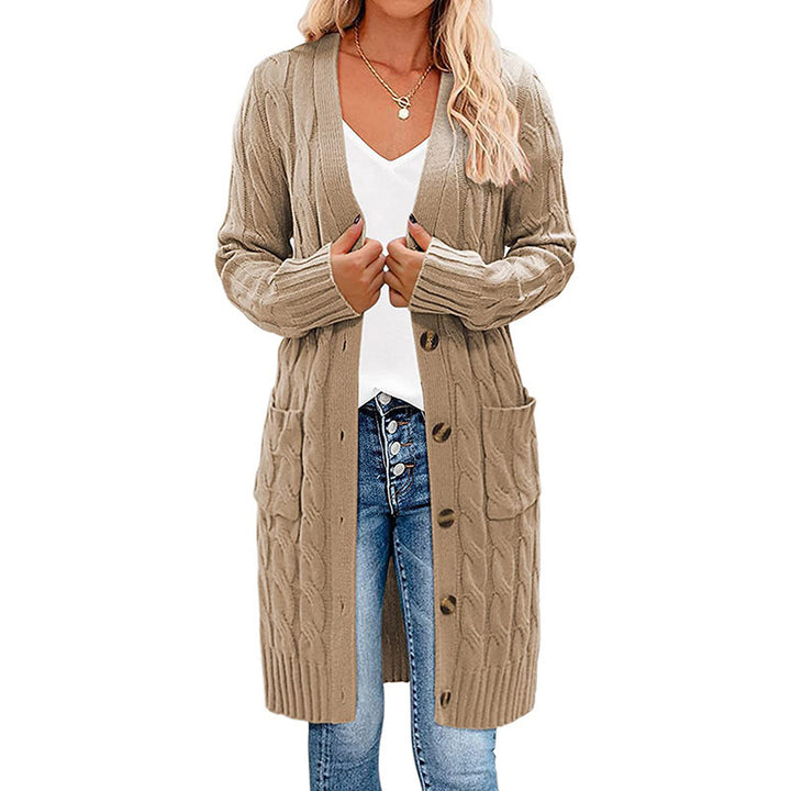 Damen Grobstrick Cardigan mit tiefen Taschen und dekorativem Zopfdesign Drune