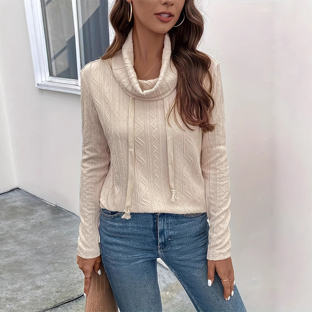 Damen Texturiertes Cowl‑Neck Langarmshirt mit Kordelzugsaum Drune