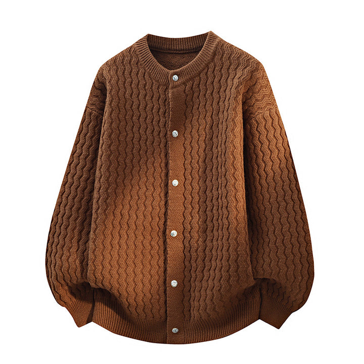 Damen Oversize-Strickjacke mit feiner Strukturstruktur & Perlenknopfleiste Drune
