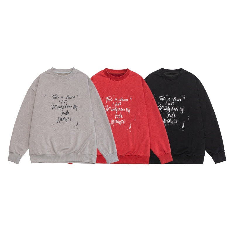 Unisex Lockeres Oversize-Sweatshirt mit verwaschenem Script‑Print, gerippten Bündchen und Relaxed‑Fit Drune