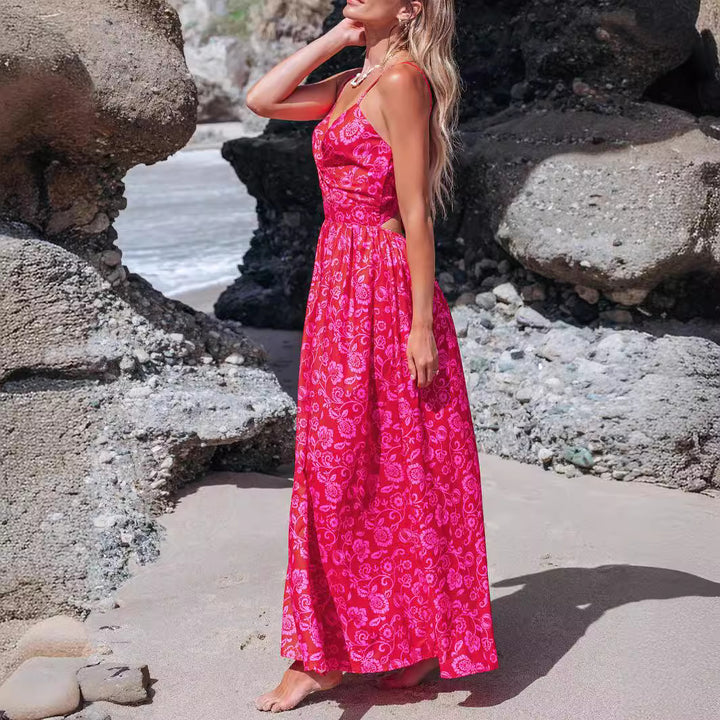 Damen Maxikleid mit raffiniertem Knotendesign und floralem Muster Drune