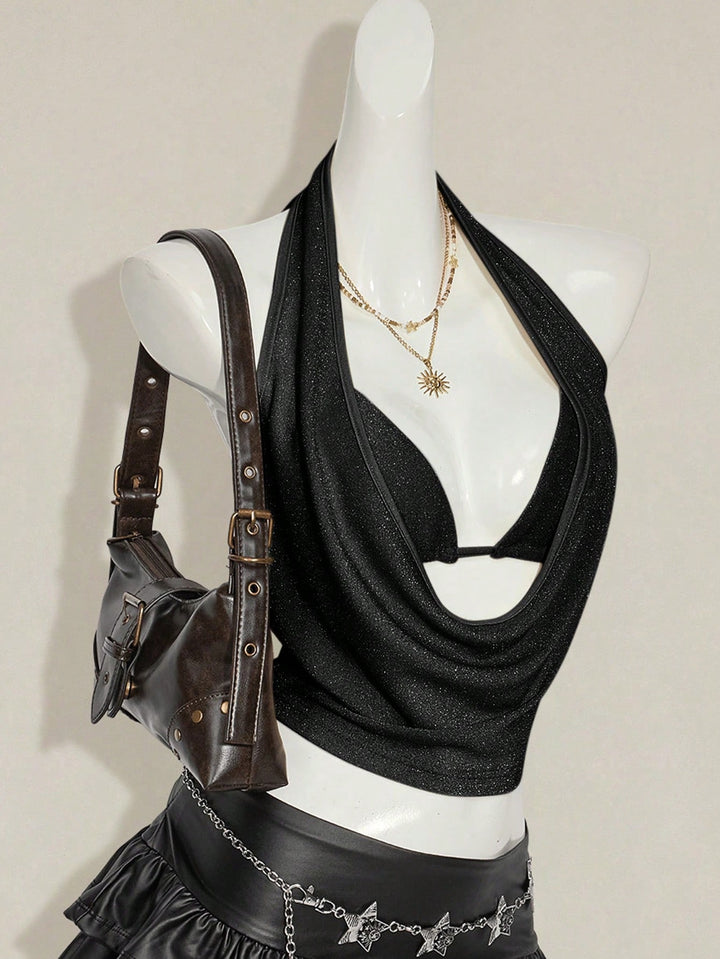 Damen Elegantes Cross-Over-Top mit tiefem Ausschnitt Drune