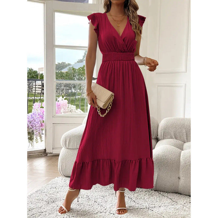 Damen Maxikleid mit voluminösen Rüschenärmel und elegantem Bund Drune