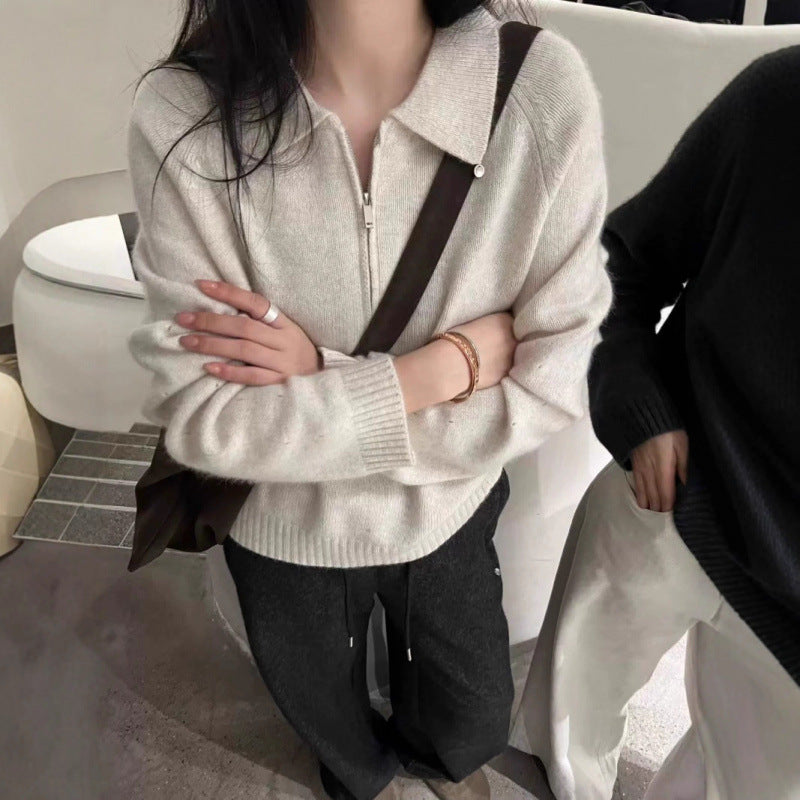 Damen Pullover mit seitlichem Reißverschluss und elegantem Kragen Drune