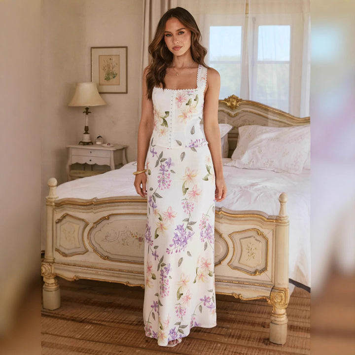 Damen Maxikleid im romantischen Landhaus-Stil mit floralen Akzenten Drune