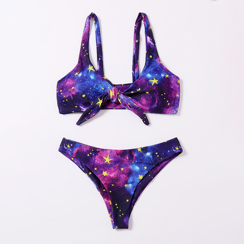Damen Bikini-Set mit verspieltem Knoten-Design und galaktischem Muster Drune