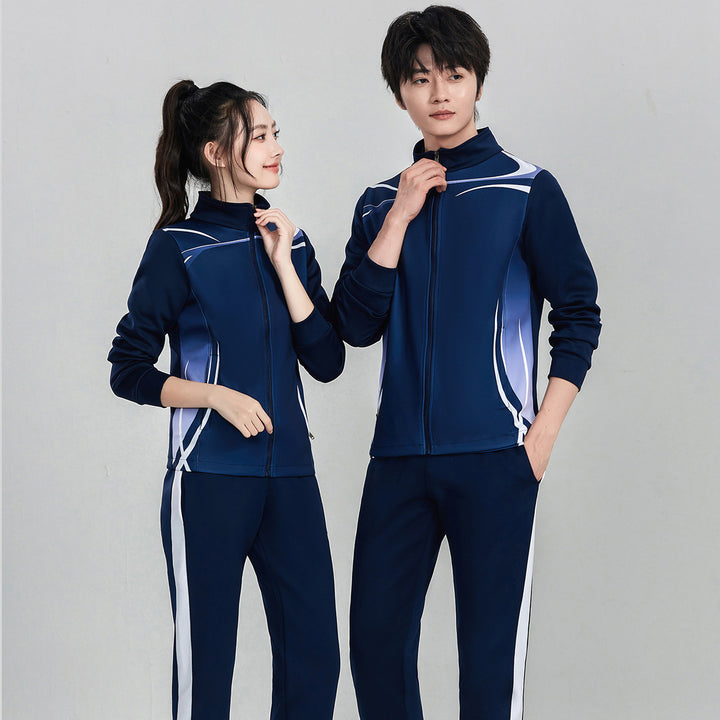Unisex Athletisches Trainingsset mit Reißverschlussjacke und Streifen-Jogginghose Drune