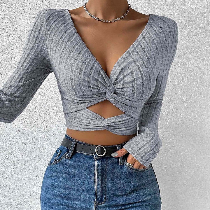 Damen cropped Oberteil mit zeitlosem Twist-Design und langen Ärmeln Drune