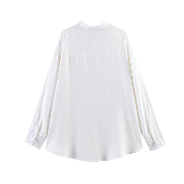 Damen Oversize-Hemdbluse mit Spitzenapplikation und klassischem Kragen Drune