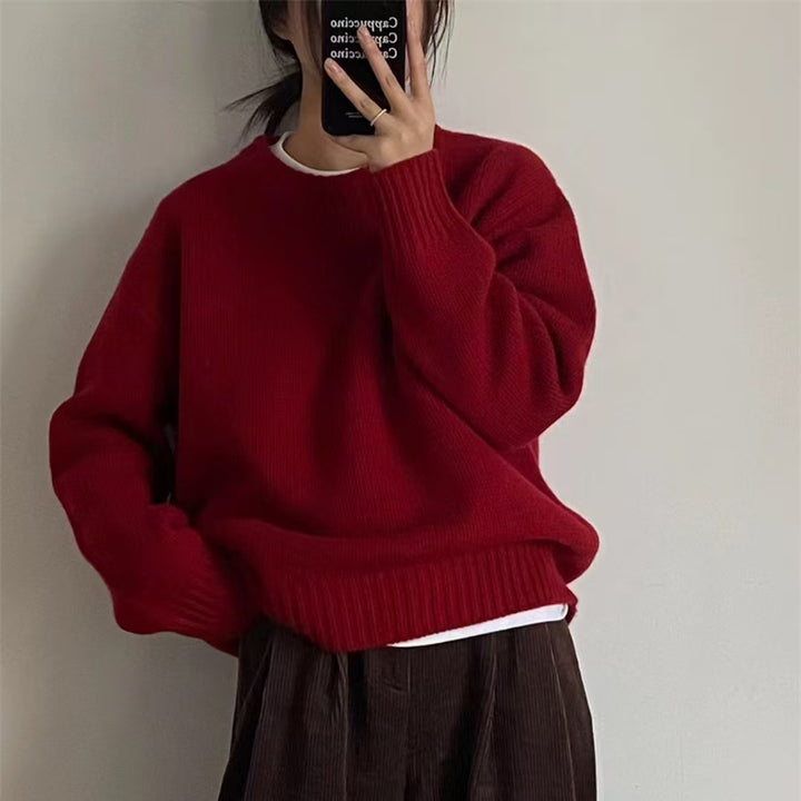 Damen kuscheliger Oversized Pullover mit Rundhalsausschnitt und vertrauter Strickstruktur Drune