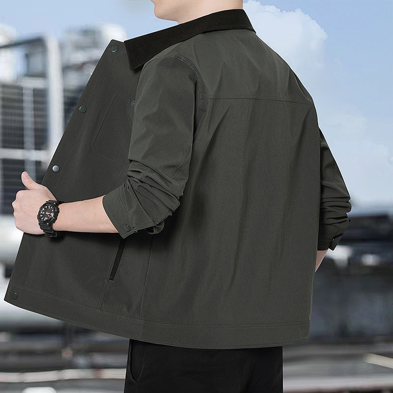 Herren Leichte Freizeitjacke mit Cordkragen, Druckknopfleiste und verdeckten Reißverschlusstaschen Drune