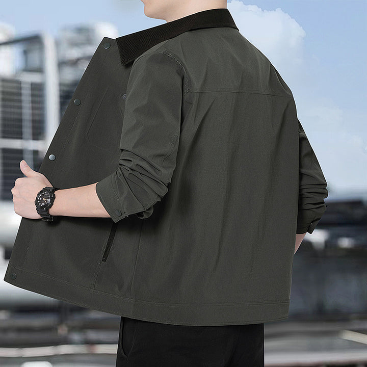 Herren Leichte Freizeitjacke mit Cordkragen, Druckknopfleiste und verdeckten Reißverschlusstaschen Drune