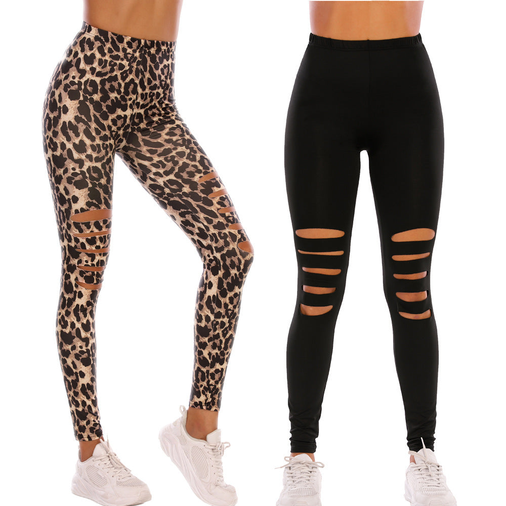 Damen Modische Leggings mit Cut-Outs im Leopardenmuster Drune