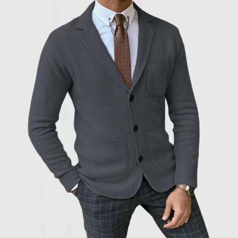 Herren lässige Strickjacke mit Knopfleiste und aufgesetzten Taschen Drune
