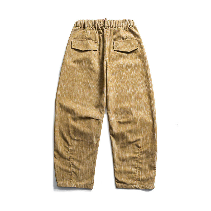 Herren weite Cordhose im Workwear‑Look mit elastischem Bund, Kordelzug und Kniefalten Drune