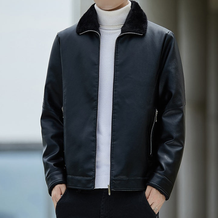 Herren Kunstlederjacke mit Stehkragen Drune
