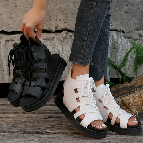 Damen  Schnür-Sandalen mit Cut-Out-Design offener Ferse und robuster Profilsohle Drune