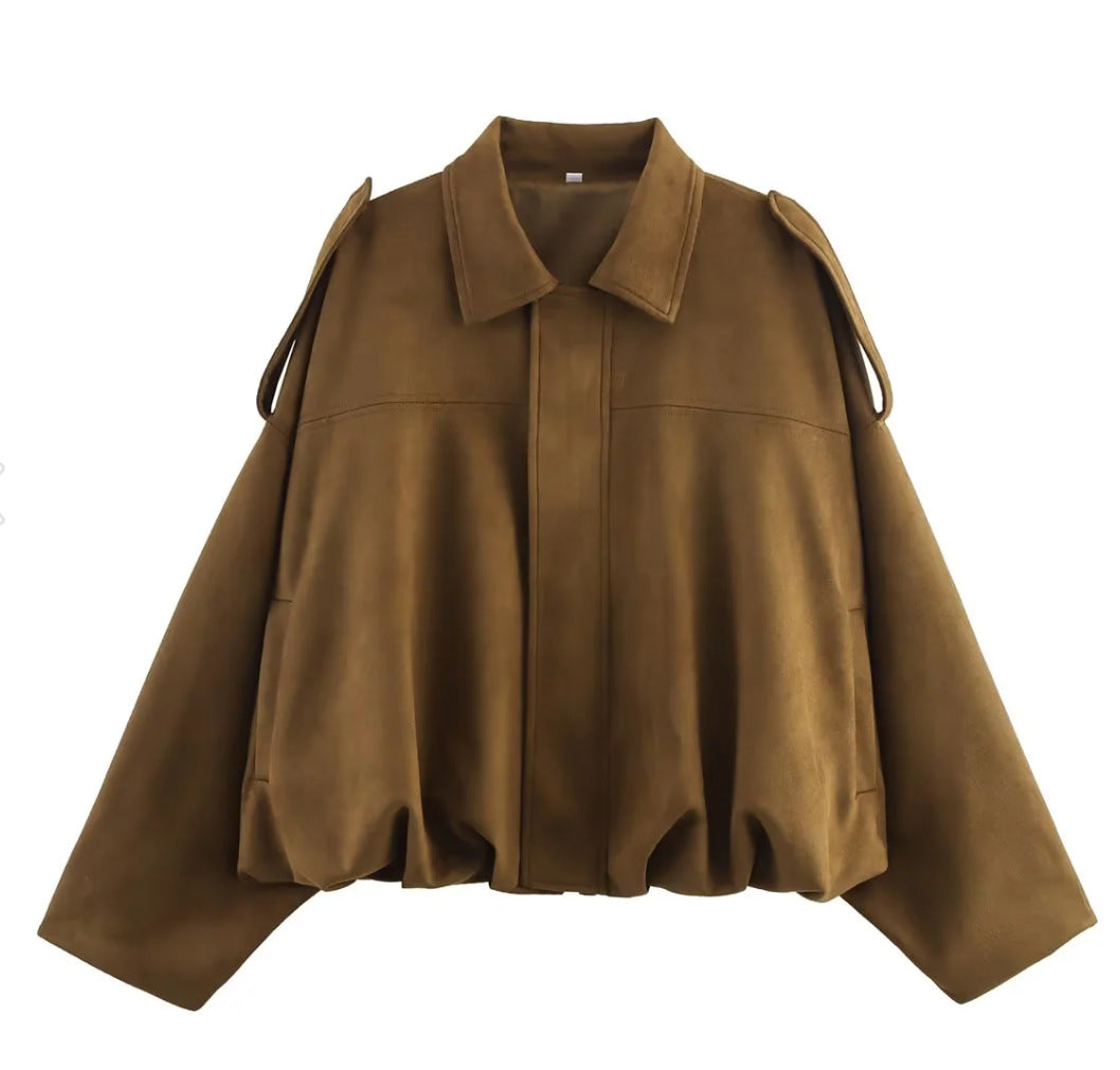 Damen 1000+ weit geschnittene Cropped‑Blousonjacke im Cape‑Look mit Schulterriegeln und gerafftem Saum Drune