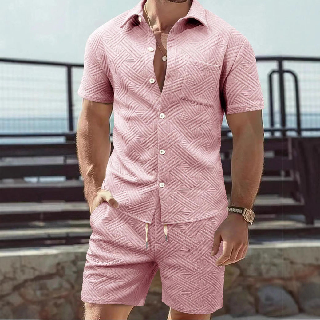 Herren elegantes Kurzarmhemd und Shorts Set mit strukturiertem Design Drune