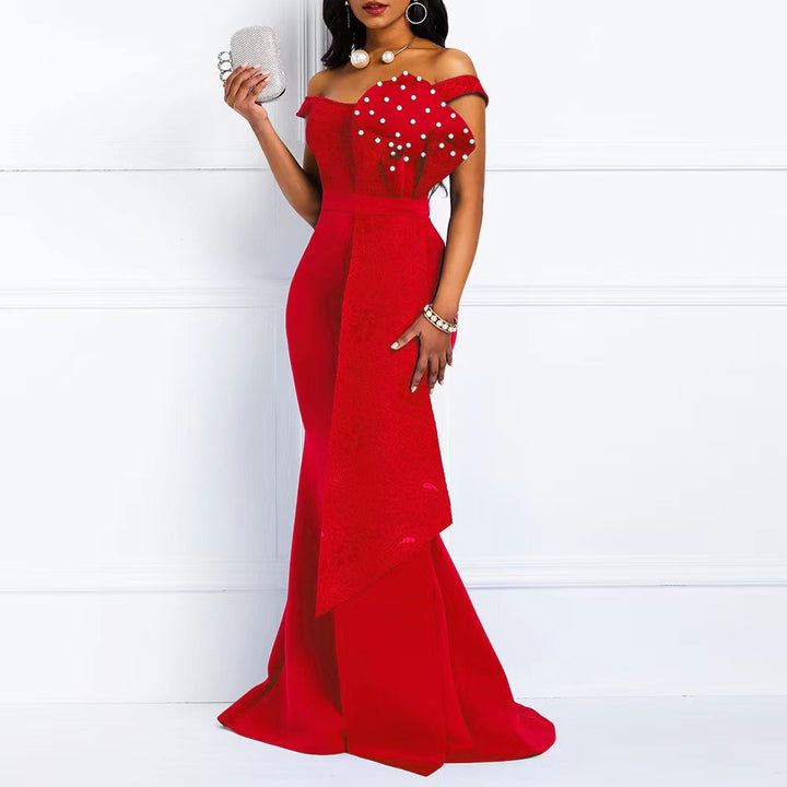 Damen Abendmaxikleid mit off-shoulder Design und luxuriösen Spitze-Applikationen Drune