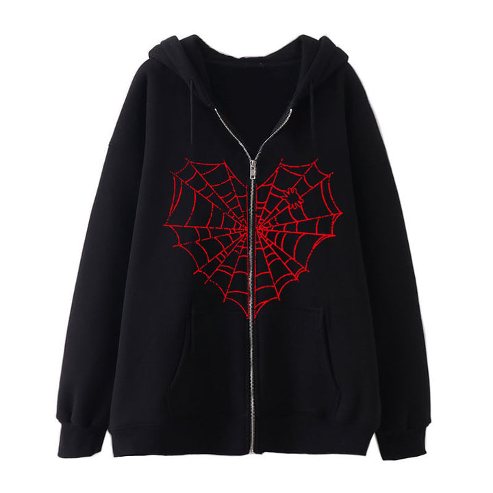 Damen nan Kapuzenjacke mit durchgehendem Reißverschluss und Rippenherz-Print Drune