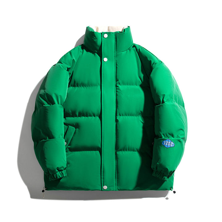 Unisex Kapuzenlose wattierte Steppjacke mit hohem Stehkragen, Thermoisolierung und Kordelzugsaum Drune
