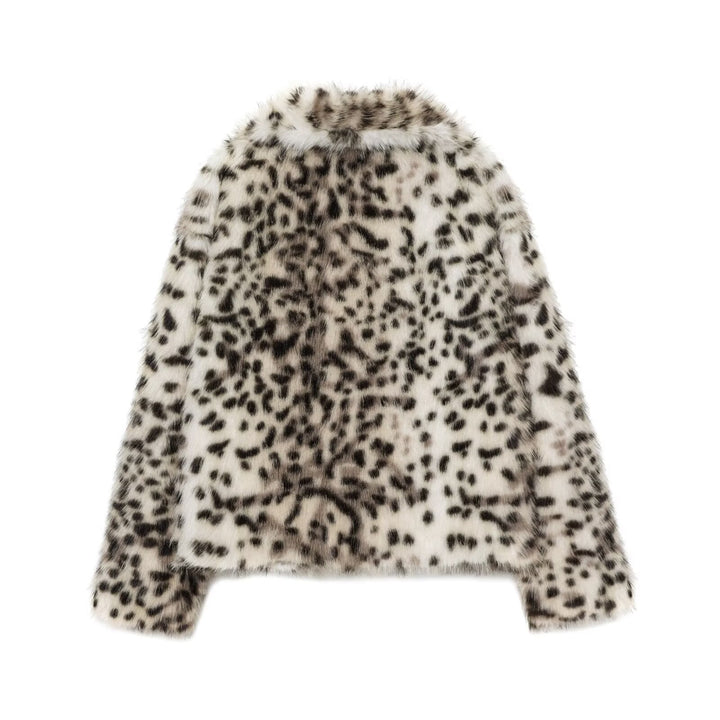Damen Kurzjacke aus Kunstfell mit Leopard-Print und voluminösem Schalkragen Drune