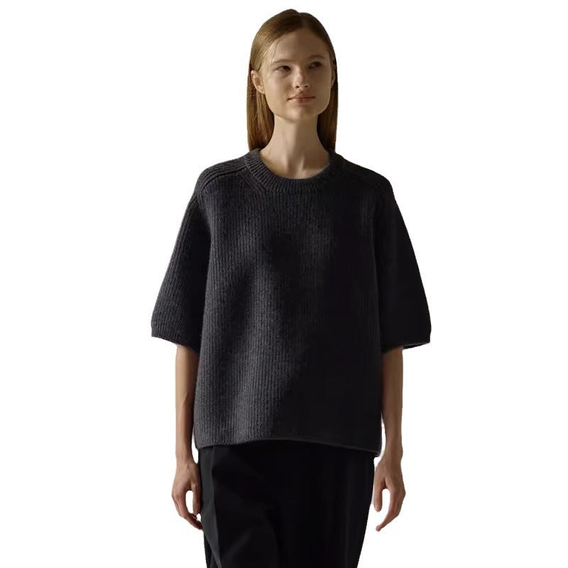 Damen modischer Strickpullover mit kurzen Ärmeln und weichem Material Drune