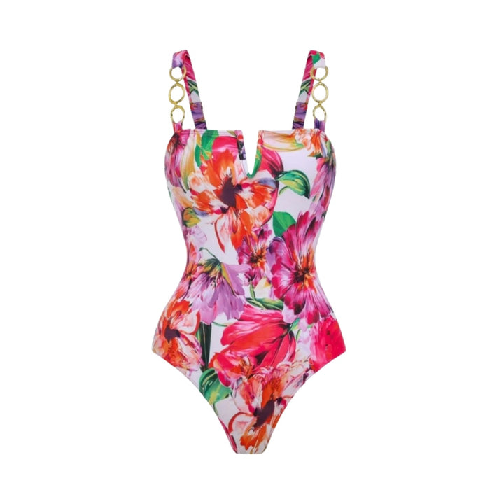 Damen eleganter Badeanzug mit floralem Wickelrock Drune