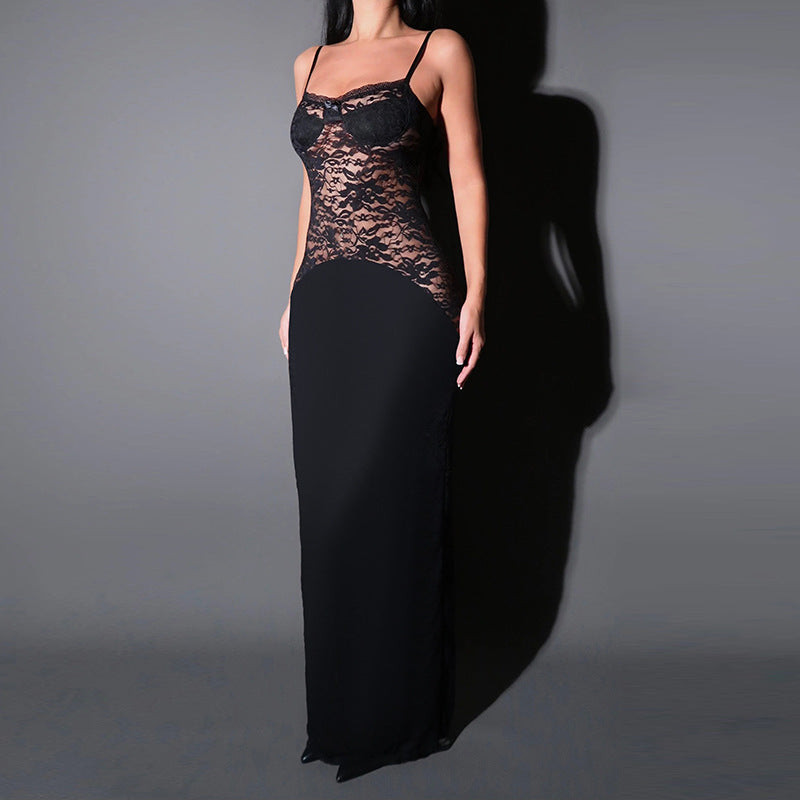 Damen elegantes Spitzenkleid mit figurbetontem Unterteil und verführerischem Oberteil Drune