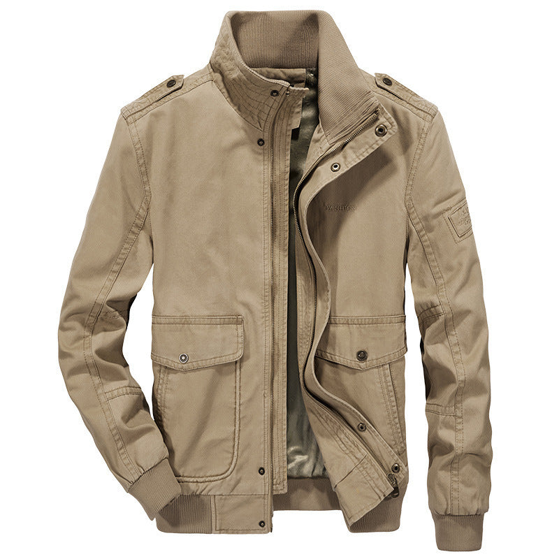 Herren Vintage-Canvas-Blouson mit hochschließendem Stehkragen und aufgesetzten Klappentaschen Drune