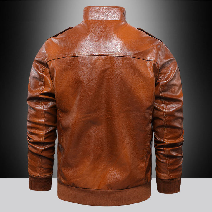 Herren Urbaner Pilot‑Lederblouson im Military‑Look mit Stehkragen und Schulterklappen Drune