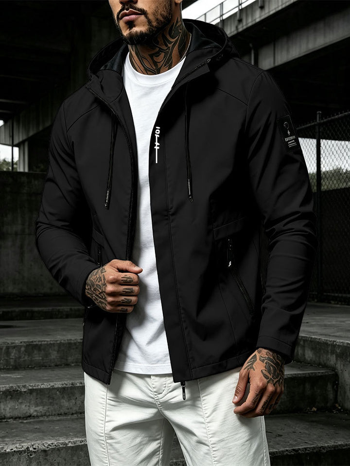 Herren Wasserabweisende Softshell-Jacke mit Kapuze und verdecktem Reißverschluss Drune