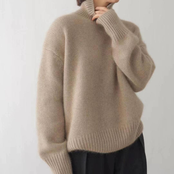 Damen Oversize Feinstrickpullover mit hohem Rollkragen und Seitenschlitzen Drune