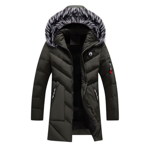 Herren Langer Thermo-Parka mit Kunstfellkapuze, Chevron-Steppung und Fleece-Innenfutter Drune