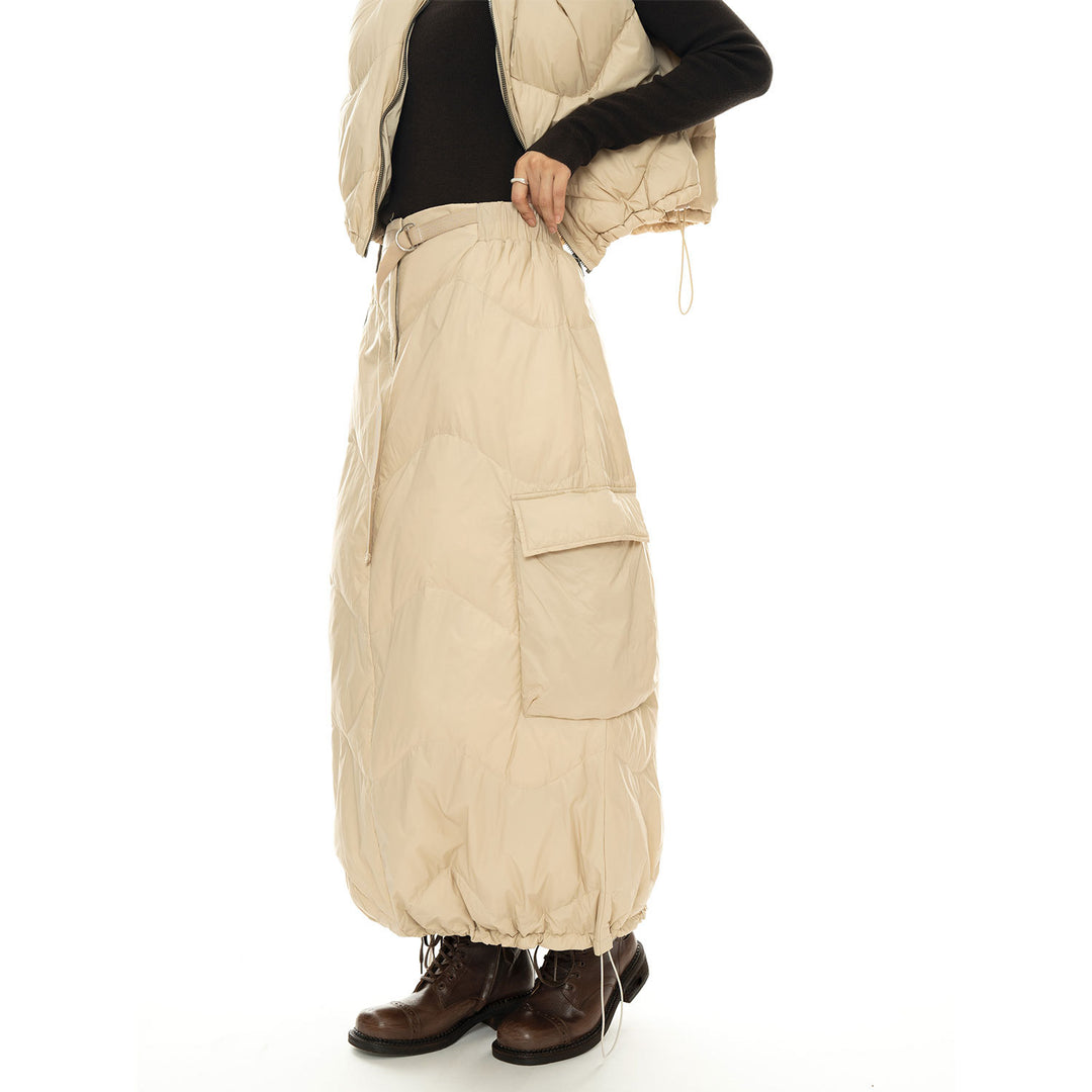Damen Wattierter Stepp-Midirock mit Cargo-Tasche und Tunnelzug Drune