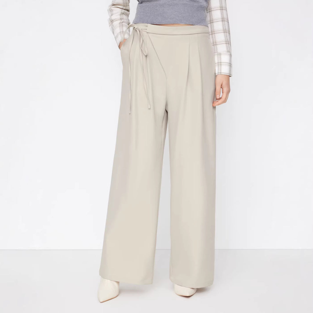 Damen Weite Nadelstreifen-Hose mit Wickel-Taille Drune